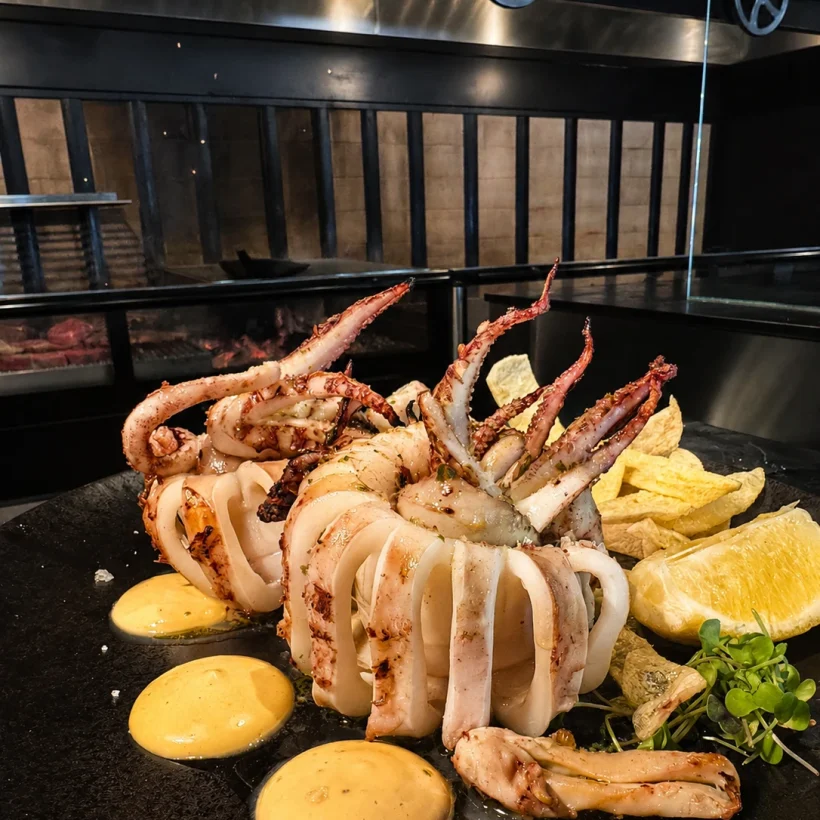 Calamares a la brasa servidos en La Palloza